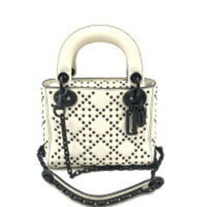 Christian Dior Lady Studded Chain Shoulder Bag White
